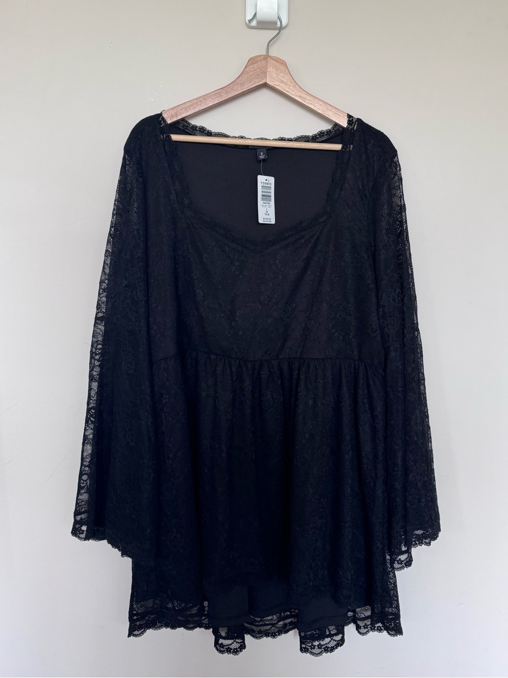 NWT torrid Black Lace Long-Sleeve Tunic Babydoll Top 2XL